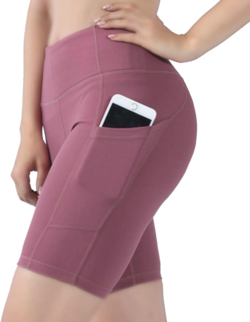 JPGO Yoga Shorts for Women, High Waist Stretch Athletic Home Gym Workout Running Biker Shorts with Pocket: Clothing