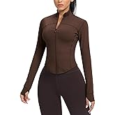 AVGO Women's Cropped Running Workout Jackets Zip Slim Fit Athletic Tops with Thumb Holes
