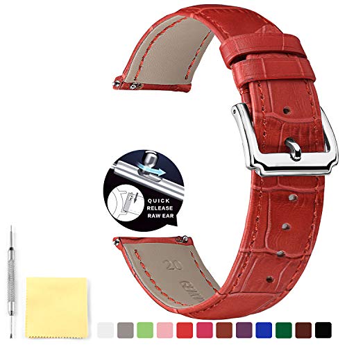 Replacement Watch Band Red Leather Quick Release Strap 10,12,14,15,16,17,18,19,20,21,22,23,24,26,28MM