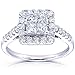 Princess and Round Diamond Engagement Ring 1 3/8 Carat (ctw) in 14k White Gold, Size 8, White Gold