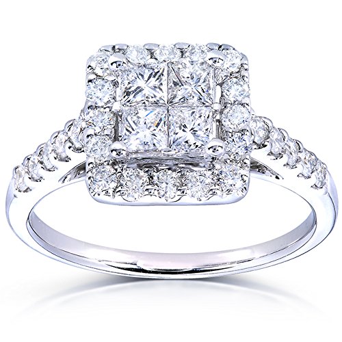 Princess and Round Diamond Engagement Ring 1 3/8 Carat (ctw) in 14k White Gold, Size 8, White Gold