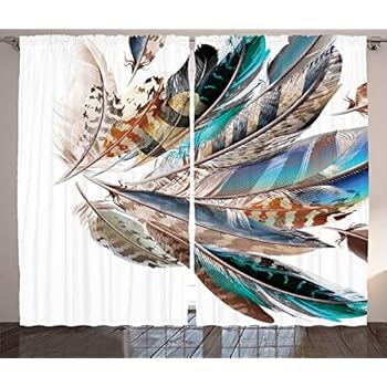 Teal Print Curtains Amazon com Ambesonne Feathers Curtains Vaned Types and 