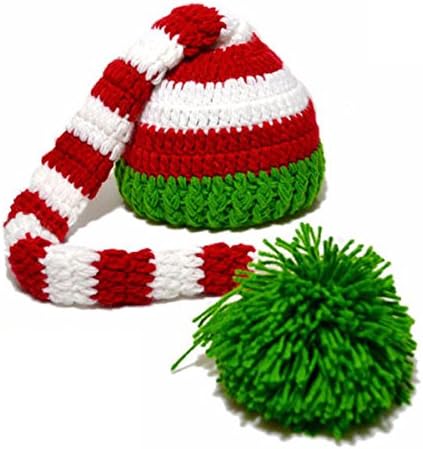 Babys First Christmas Stocking Cap Newborn Xmas Elf Stripe Hat Photography Props
