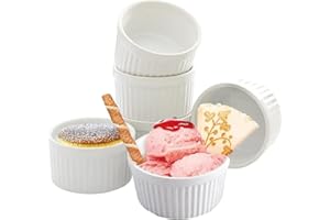 VIGOR PATH Set of 6 Porcelain Ramekins - Classic Design for Baking Creme Brulee, Souffle, Sauce, Dressing & Dip Ramekins - Oven Safe & Easy To Clean (8, Ounces)
