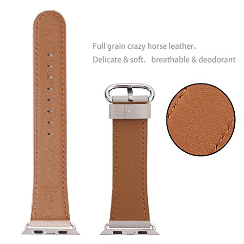 Apple Watch Band 38mm, WFEAGL Retro Top Grain Genuine Leather Band Replacement Strap with Stainless Steel Clasp for iWatch Series 3,Series 2,Series 1,Sport, Edition (Ivory White Band+Silver Buckle)