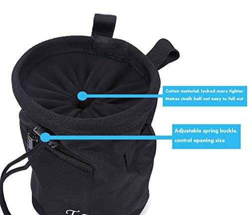 Togear Chalk Bag for Rock Climbing, Weightlifting, Bouldering & Gymnastics Workout Accessories, Quick-clip Belt with Two Aluminium Carabiner Key Chain Clip Hooks (Black-1)