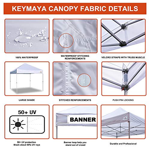 Keymaya 10x10 Ez Pop Up Canopy Tent Commercial Instant Shelter Canopies Bonus Heavy Duty Weight Bag 4-pc Pack (Grey)