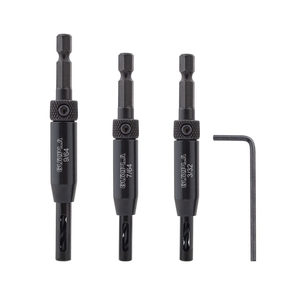 Gunpla 3pcs HSS Hinge Drill Bit Set, Self Centering Hole Drilling Bits Spring Loaded Tools, 1/4" Hex Shank Drills for Hinges Handles Drawers Wood Door Window Cabinet Woodworking 3/32” 7/64” 9/64”