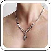 Zeshimb Gothic Black Cross Necklace Layered Beads Chain Double Cross Pendant Necklace Tiny Sideway Cross Y2k Necklace Dainty Cross Religious Necklace Chain Jewelry for Women and Men