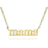 SHINYY Mama Necklace for Women 18K Gold Plated Mom Pendant Stainless Steel Silver Letter Gift Personalized Jewelry for Mother and Daughter