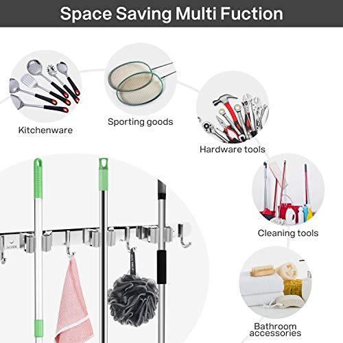 Lemecima Broom Organizer Wall Mount Garage Storage Heavy Duty Tools Hook Mop Brush Holder Cupboard Tidy Garden Tool Organizer Rake and Shovel Handle (Gray)