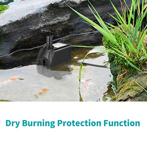 Winkeyes 1050GPH 100W Water Pump with Anti Dry Burning, Ultra Quiet Submersible Fountain Aquarium Fish Pond Hydroponic Pump with 13ft High Lift, 5.9ft Power Cord, 3 Nozzles