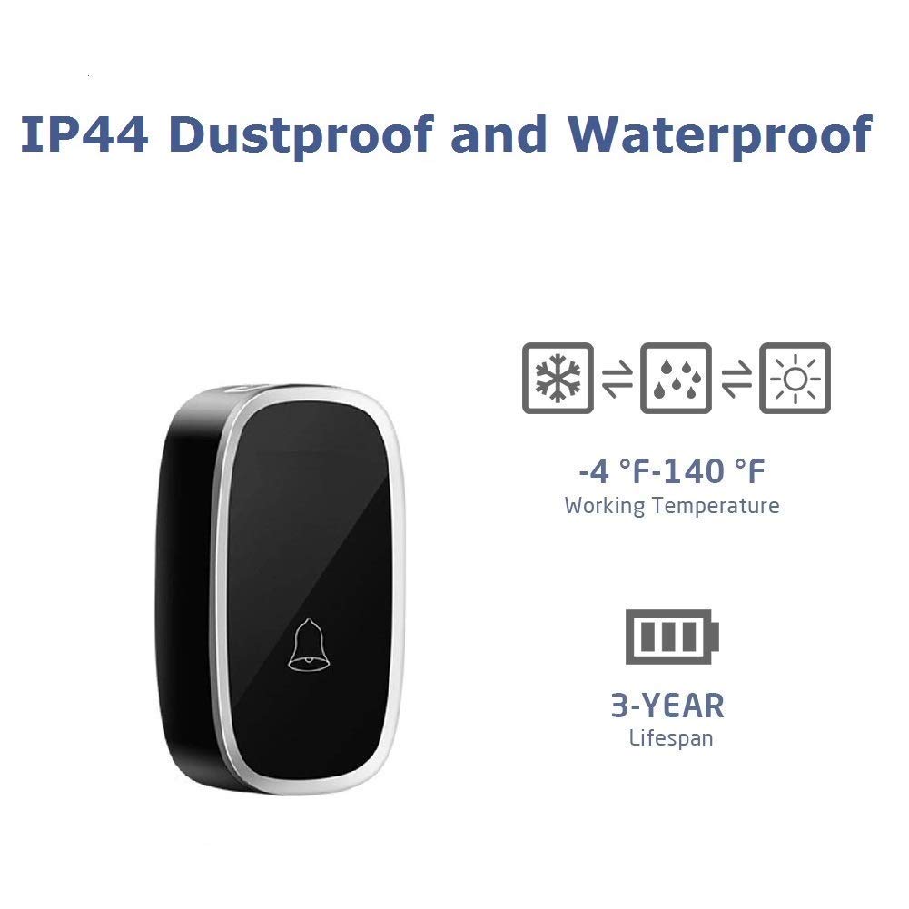 Wireless Doorbell, Waterproof Door Bell, Twin Wall Plug-in Cordless Chime, 300m/1000ft Range, 36 Melodies to Choose, 4 Level Volume & Flashing LED Light