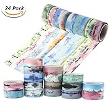 Buluri 24 Rolls Decorative Washi Masking Tape Set, Watercolor Paintings Masking Adhesive Tape for DIY Crafts, Gift Wrapping, Christmas Party Supplies