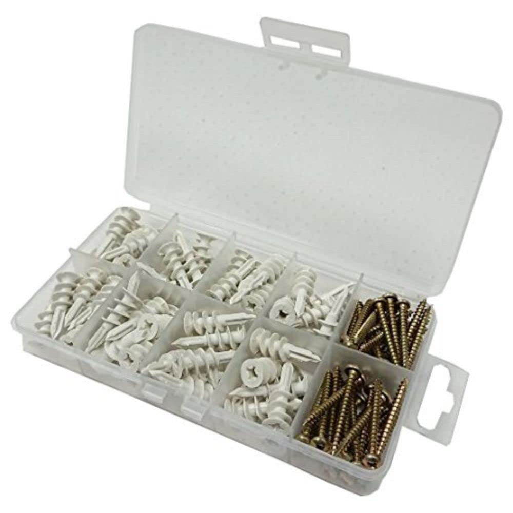 Merriway BH06586 (112 Pcs) Assortment of Nylon Redi-Driva Cavity Wall Plugs & Screws in a 10 Compartment Carry Case - Pack of 112 Pieces