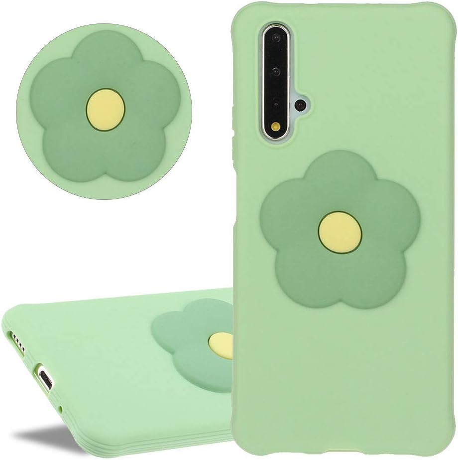 YiCTe 3D Decals Flower TPU Case for Huawei Honor 20/Honor 20s/Nova 5T,Cute Candy Plain Color Soft Silicone Shockproof Rubber Bumper Protective Phone Cover,Pea Green Color