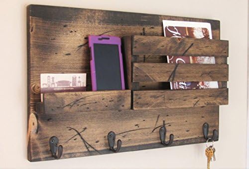 Mail Organizer, Rustic Organizer, Key Holder, Mail Holder, 4 Hooks Phone Shelf