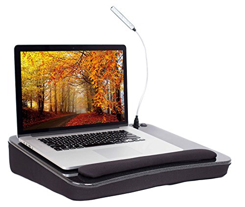 Sofia + Sam Lap Desk with USB Light (Black) – Memory Foam Cushion – Supports Laptops Up to 17 Inches