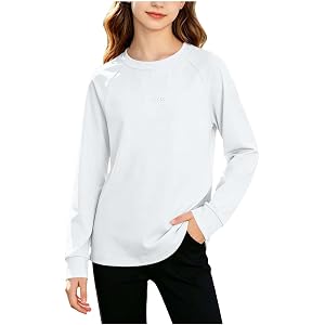 Whimsyria Girls Raglan Workout T-Shirt, Loose Crewneck Long Sleeve Pullover Base Layer Tops for 3-15 Years