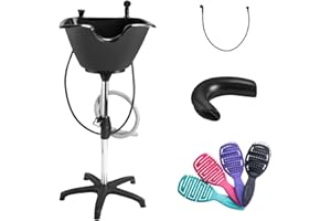 Dompel Wash Unit with Headrest and Set of 4 Hair Brushes | Handicap & Disabled, Seniors | Hairstylist, home services | Portable Shampoo Bowl with Chrome Steel Structure | Includes Drain Hose, Faucet