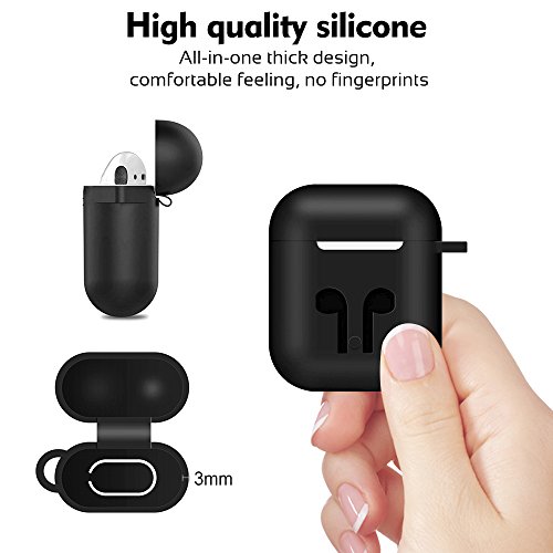 AirPods Protective Case, 3 In 1 Silicone Headphones Accessories Cover Skin Dustproof for Apple Airpods Charging Case with Keychain and Sports/Anti-Lost Strap(Black)