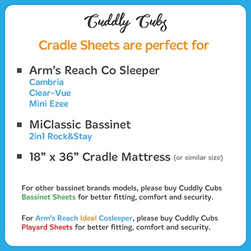 Baby Cradle Sheets Fitted 18x36x2 - Easily Fits on Arms Reach Co Sleeper Cambria, Clear Vue, Mini Ezee, Miclassic Bassinet - 100% Jersey Cotton - Breathable Cradle Bedding - Gender Neutral & Unisex