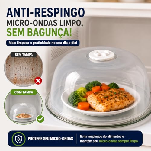 Tampa para Microondas Anti Respingo Transparente com Saída de Vapor e Válvula - Livre de BPA