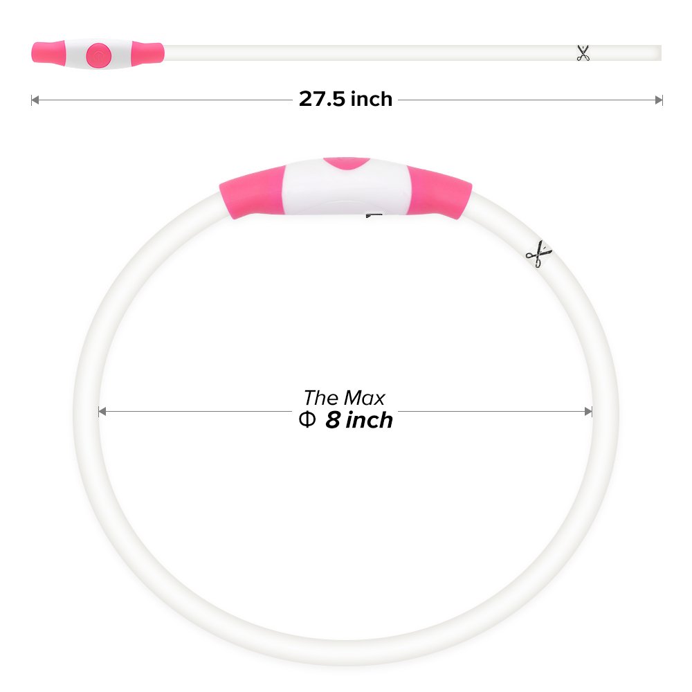 Illumifun Led Dog Collar, USB Rechargeable TPU Cuttable Light Up Collar Make Your Dogs Seen & Safe in the Dark (Candy Pink)