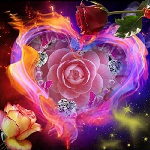 DIY 5D Diamond Painting by Number Kits, Full Drill Crystal Rhinestone Diamond Embroidery Paintings Pictures Arts Craft for Home Wall Decor,Rose Heart (12X12 inch/30X30 cm)