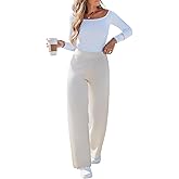 CUPSHE Women’s Knit Pants Wide Leg High Waist Casual Lounge Stretch Cozy Trousers Fall Winter
