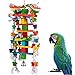 MEWTOGO Large Bird Toys - Natural Wooden Parrot Chewing Toys with Edible Colored Blocks & Sturdy Knots for African Grey Macaw Amazon Parrot Conures Cockatiels