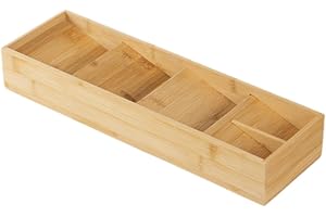 AFXGUSD Bamboo Organizer for Cutlery and Utensils with Dividers, Single