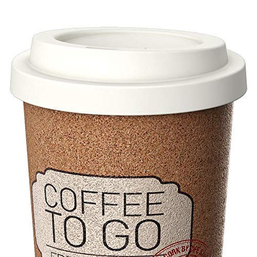 Reusable Insulated Cork Coffee To Go Mug for Travel and Work - 16 Ounces ANTI-BACTERIAL & ANTI-SLIP Coffee/Tea Mug