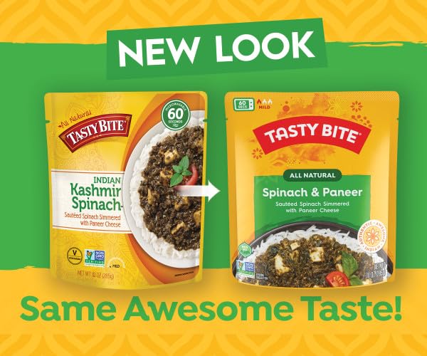 TASTY BITE KASHMIR SPINACH, READY TO EAT, 10 OUNCE, MICROWAVABLE ENTRÉE IN LIGHT CURRY SAUCE, VEGETARIAN