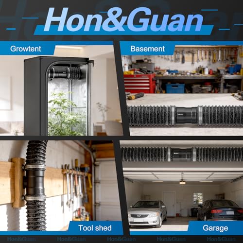 Hon&Guan 100 mm Inline Pipe Fan, 221 m³/h Adjustable Pipe Fan, Exhaust Fan with EU Plug, Fan for Conservatory, Greenhouse, Grow Tents, Garage, Kitchen, Black
