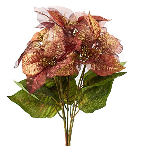 Sparkling Red Poly Silk Poinsettia Bush | for Indoor Decor
