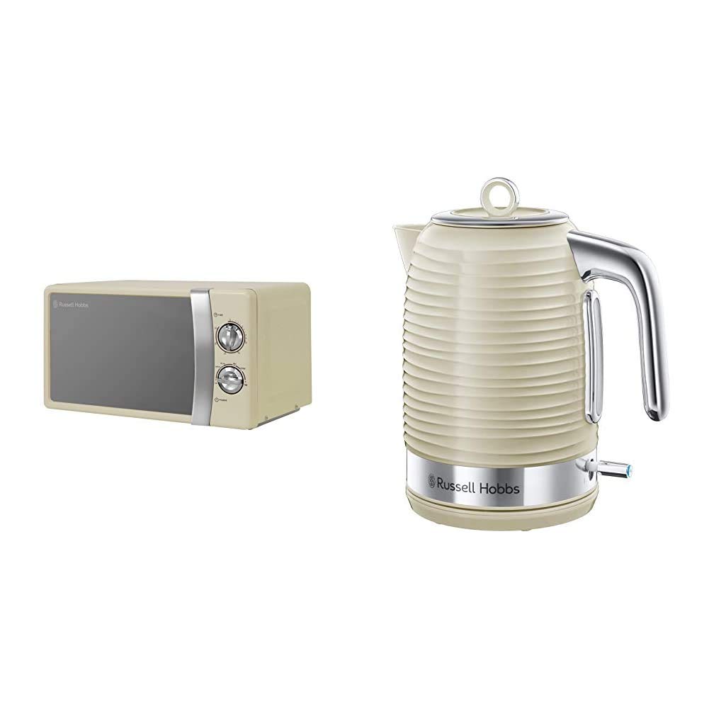 Russell Hobbs RHMM701C 17L Manual 700w Solo Microwave Cream & 24364 Inspire Electric Kettle, 1.7 Litre Cordless Hot Water Dispenser with 1 Cup 45 Second Fast Boil, Cream, 3000 W