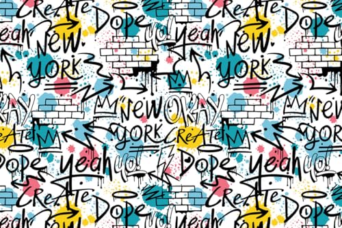 A.S. Creation Wallpaper Graffiti Light 3.75 m x 2.50 m - WALLLOVE Graffiti Wallpaper Black and White, Blue, Yellow incl. Glue - DD129599