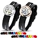 RoyAroma 2PCS Aromatherapy Essential Oil Diffuser Bracelets, Two Patterns Pendant Locket Jewelry, Stainless Steel Locket Bracelet Leather Wristband with 24 Felt Pads