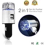 Exemplife Car Air Purifier, Freshener Adapter with 2 USB Ports,Car Air Ionizer Remove Smoke, Bad Smell and Odors,Keep The Air in Car Fresh,Silver…