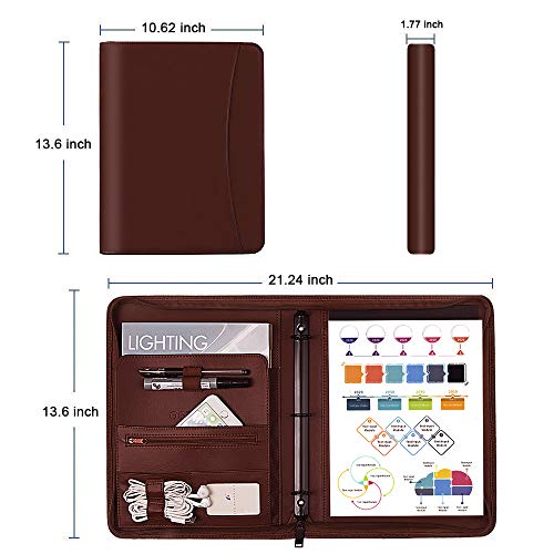 OOWOLF Padfolio/Resume Portfolio Folder, PU Leather Professional with Round Ring Binder 8.5 x 11 Inch Writing Pad Tablet Sleeve Interview Document Organizer Business Card Holder Case Zippered Closure - Thumbnail 6