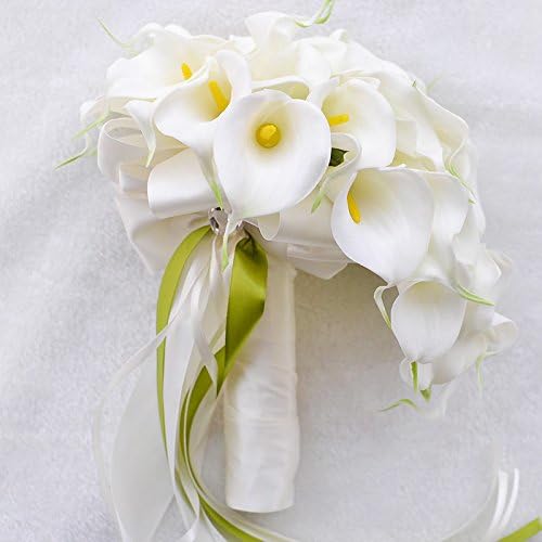 40pcs/lot 2017 Bridal Bridesmaid Wedding Bouquet Handmade Artificial White Calla Lily Flowers Bouquet wedding Home Party Decor … (40, white)