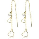 Reffeer Solid 925 Sterling Silver Love Heart Dangle Earrings Chain for Women Teens Heart Tassel Dangle Earrings Drops Threader