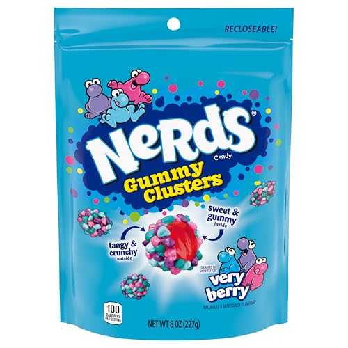 NERDS GUMMY CLUSTERS CANDY, VERY BERRY, CRUNCHY AND GUMMY, 8 OZ