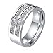 Aienid Wedding Band Rings for Men Stainless Steel High Polished Princess Cut Two Lines CZ Silver