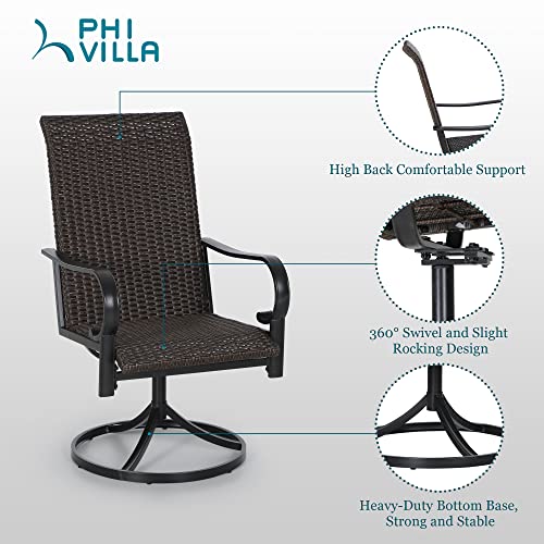 PHI VILLA Outdoor Swivel Rattan Chairs Set of 2, Metal Frame Wicker Dining Armchair, Outdoor
