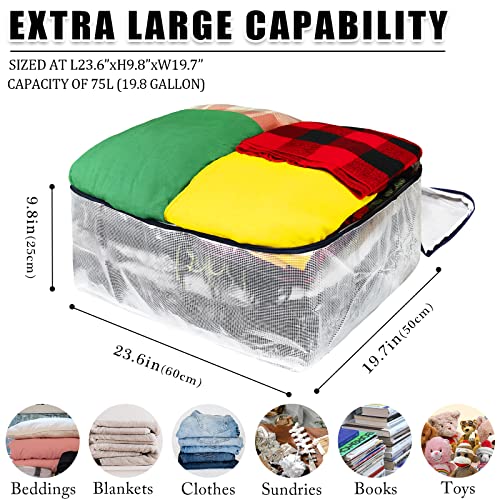 Clear Storage Bags with Zipper, 75L Extra Large Capacity Closet, Underbed Storage Organizer