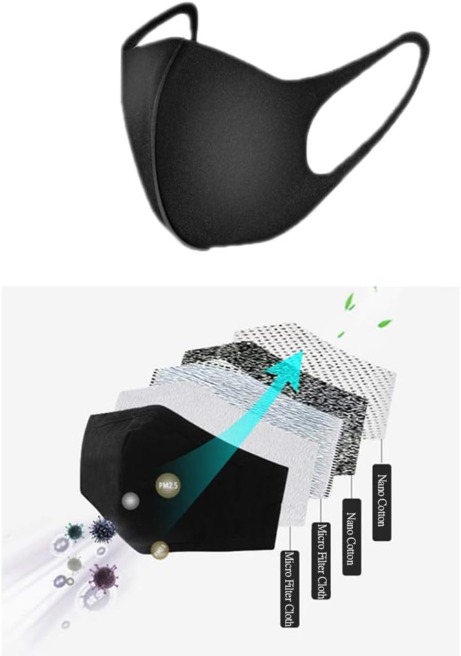 Babyyon 2020 Face Mask Unisex Mouth Mask Dust Mask Anti Smoke Pollution Mask Washable Reusable Cotton Face Mask Mouth Masks Breathable Ear Loop Face Dust Mask for Cycling Camping Travel (Black)