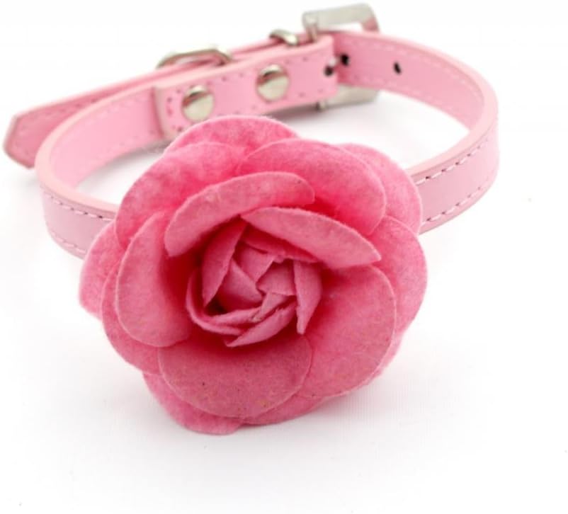 Namsan Big Velveteen Flower with PU Leather Puppy Collars - Pink -Extra Small