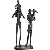 DreamsEden Rustic Family Figurines, Cast Iron Art Home Decoration Statue with Gift Card for Anniversary Birthday (Family of Four Carrying)